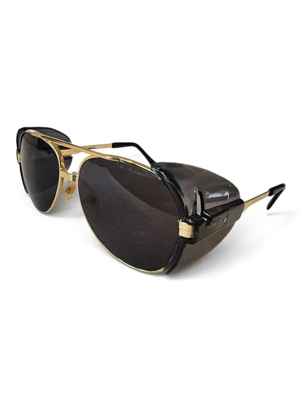80s Pilot Aviators Sunglasses Side Shields Gold Tone Metal Rim 147 mm Motorcycle